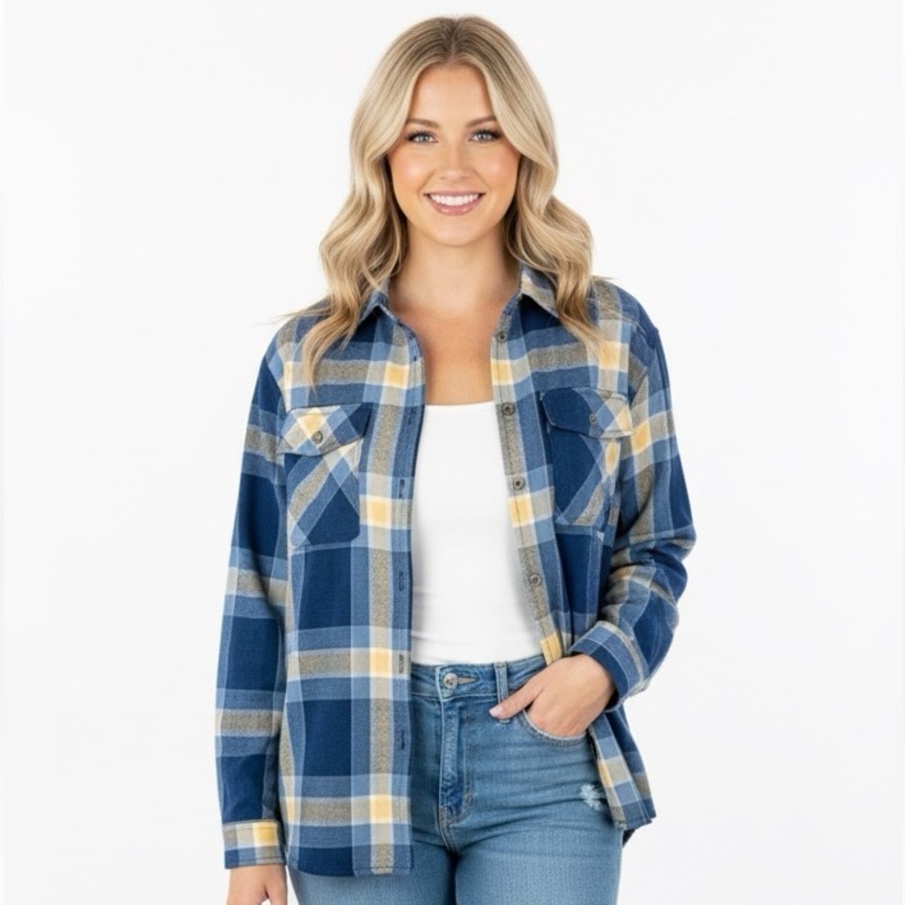 Lizwear vintage blue plaid button down shirt size medium